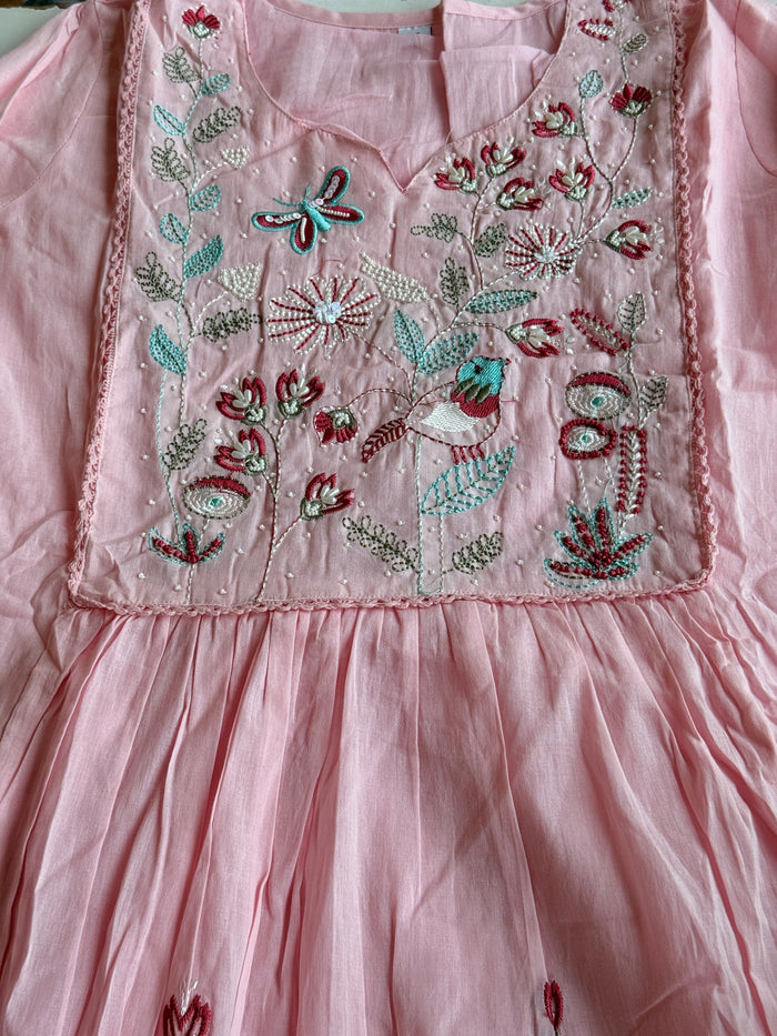 Baby pink Neck emb pure cotton suit set