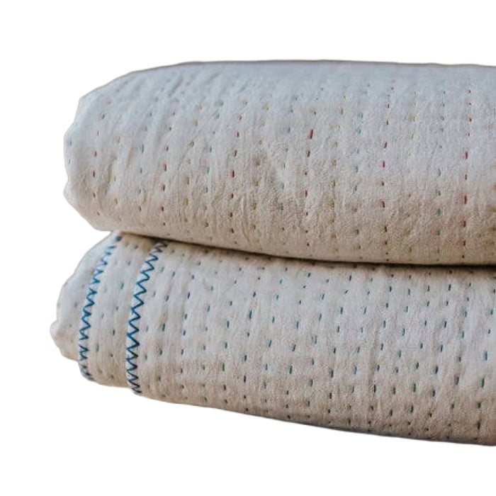 Basha Natural Kantha Throw Blanket : Primary colors