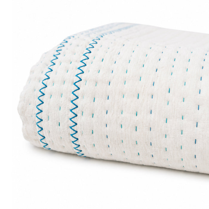 Basha Natural Kantha Throw Blanket : Shades of blue