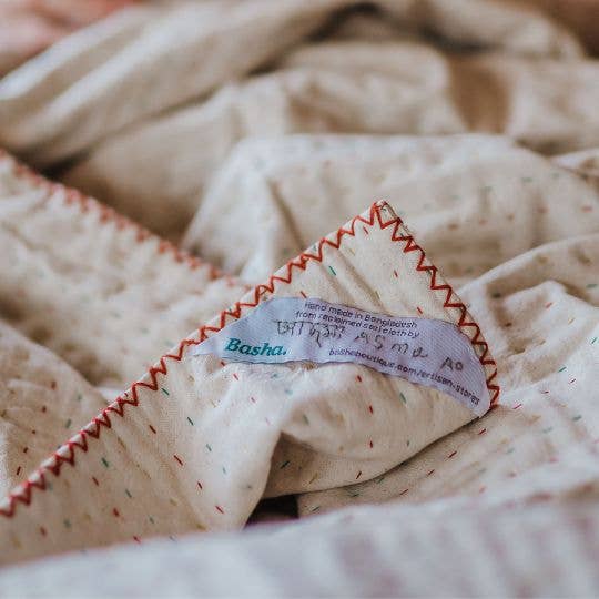 Basha Natural Kantha Throw Blanket : Shades of blue