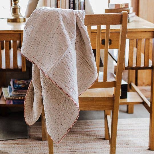 Basha Natural Kantha Throw Blanket : Shades of blue