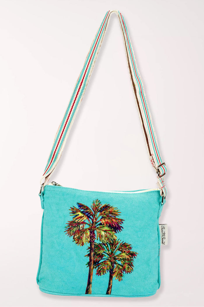 Beaded palm tree turquoise crossbody bag