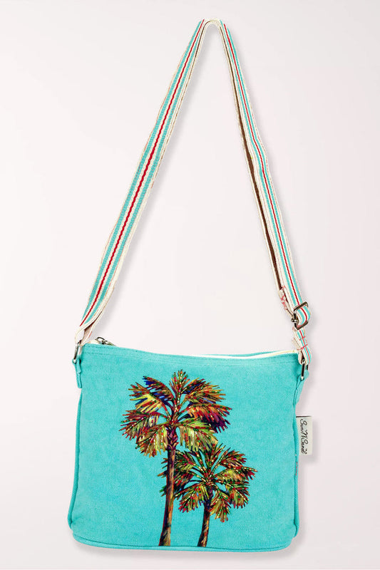 Beaded palm tree turquoise crossbody bag