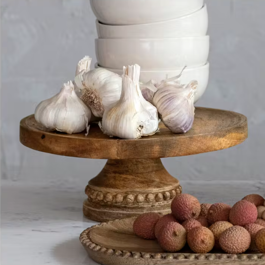 Beaded Pedestal  - Mango Wood