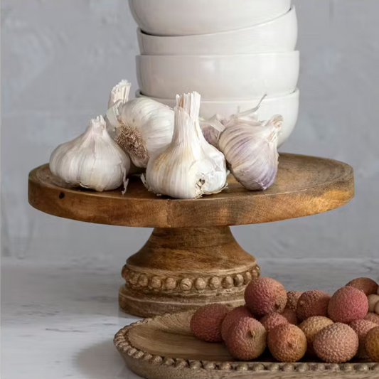 Beaded Pedestal  - Mango Wood
