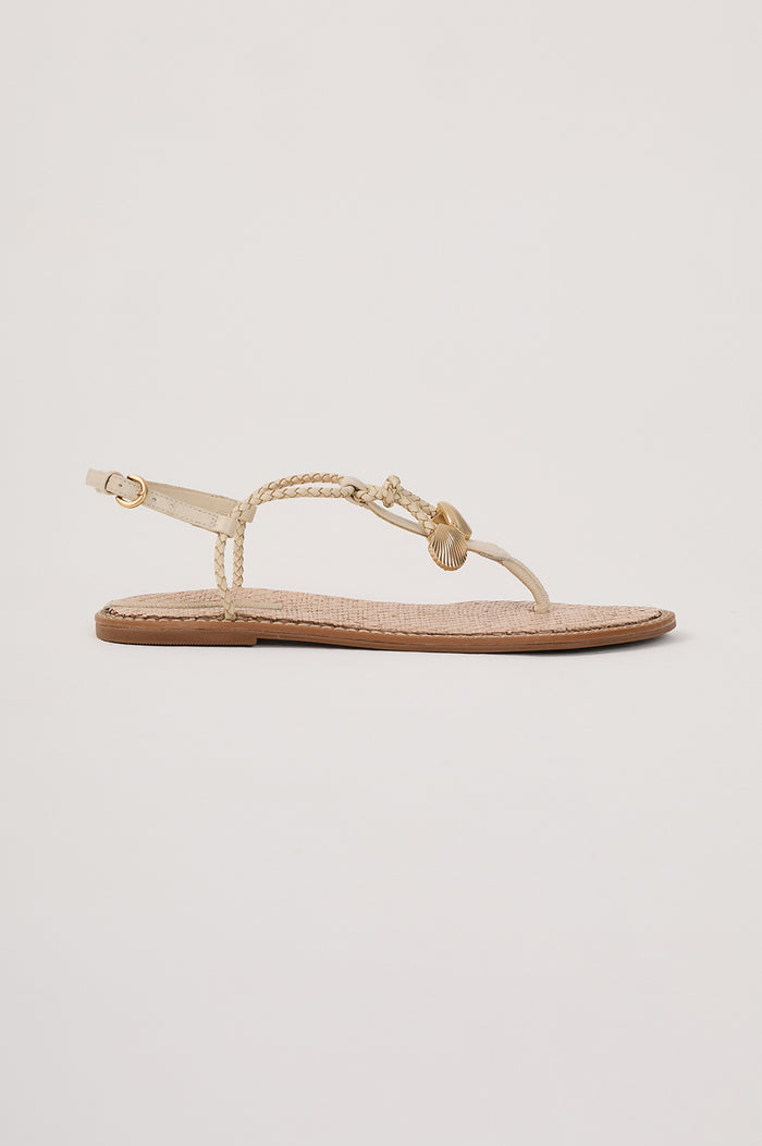 Beige Shell Pendant Flat Sandal_1
