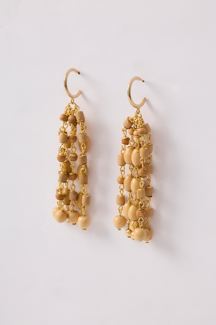 Beige Som do Mar Wooden Beads Earrings_7