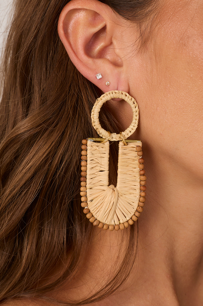 Beige Summery Straw Earrings