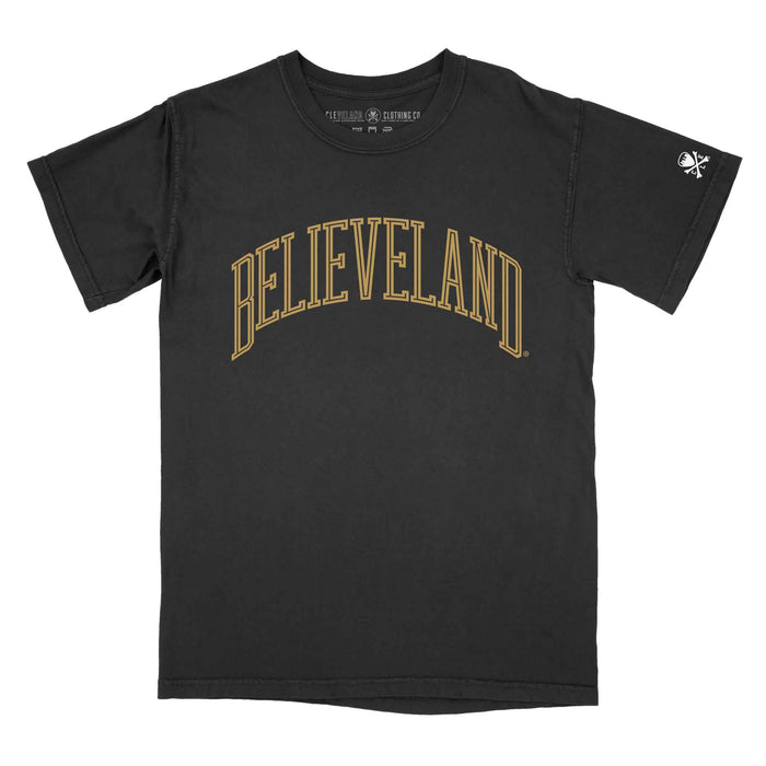 Believeland Arch - Black/Gold - Mens/Unisex Crew T-Shirt