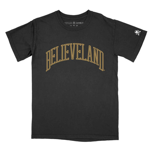 Believeland Arch - Black/Gold - Mens/Unisex Crew T-Shirt