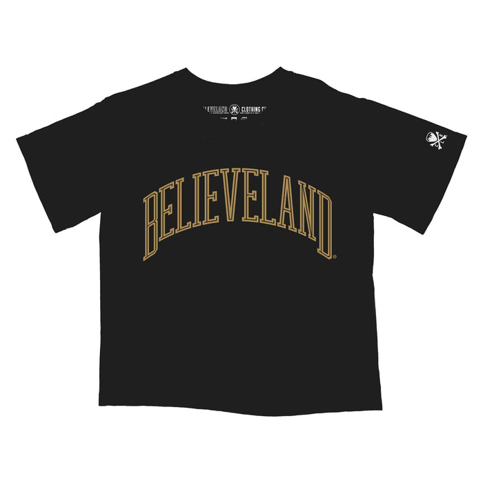 Believeland Arch - Women's Boxy Crop Crew T-Shirt