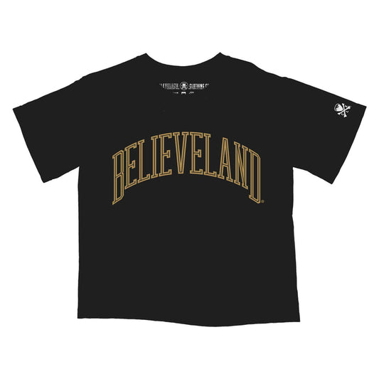 Believeland Arch - Women's Boxy Crop Crew T-Shirt