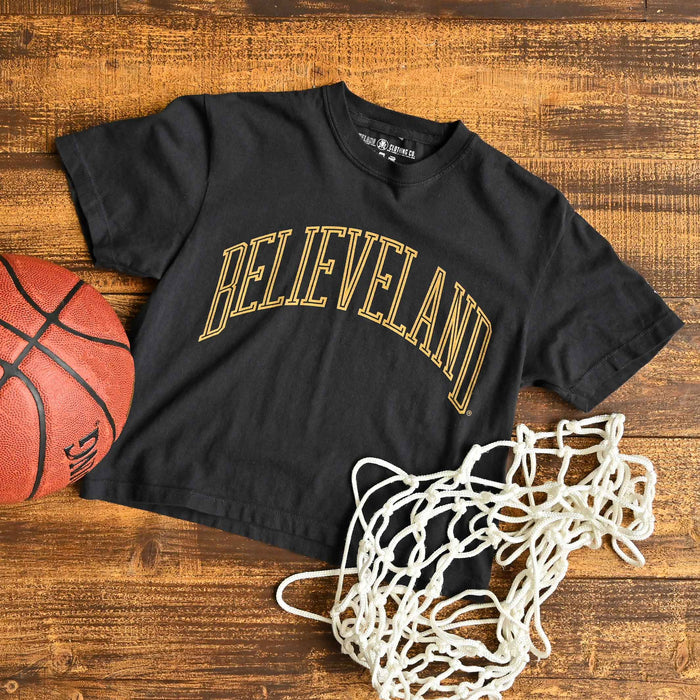 Believeland Arch - Women's Boxy Crop Crew T-Shirt