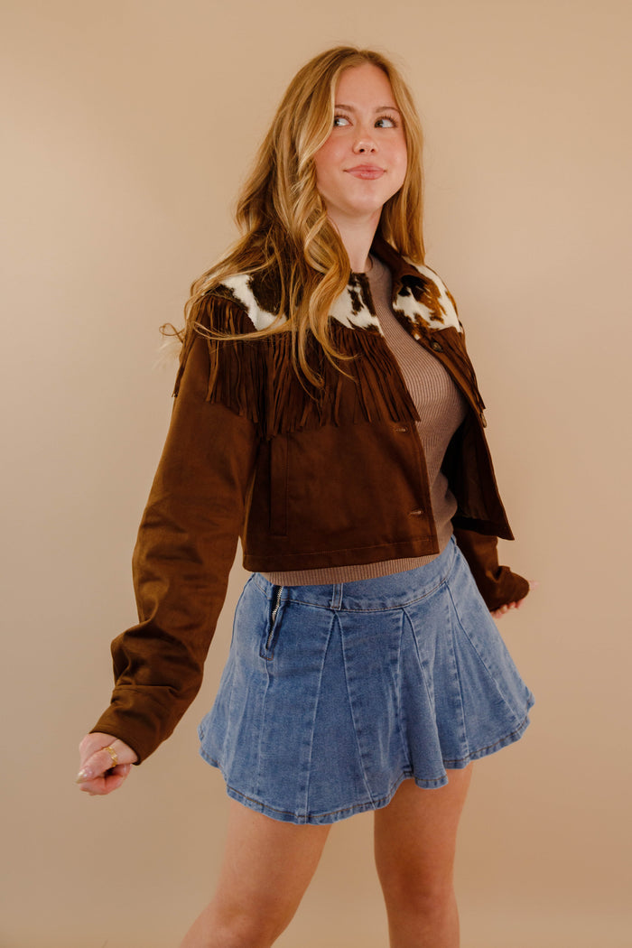 Women's Faux Suede Cowhide Jacket- Women's Western Fringe Jacket- Women's Rodeo Outfit