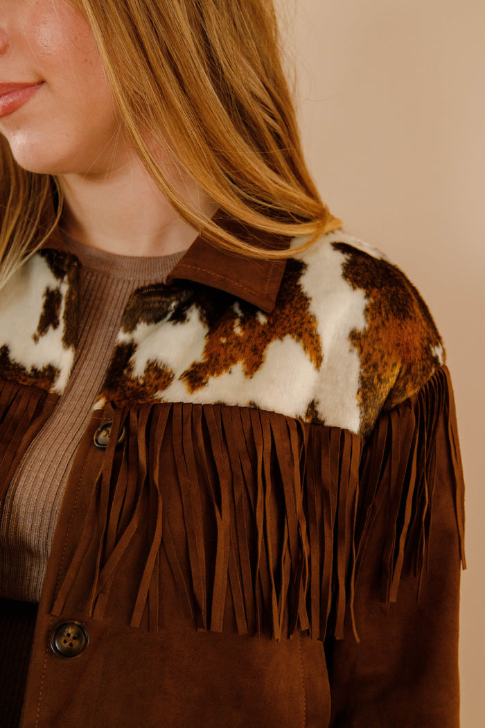 Women's Faux Suede Cowhide Jacket- Women's Western Fringe Jacket- Women's Rodeo Outfit