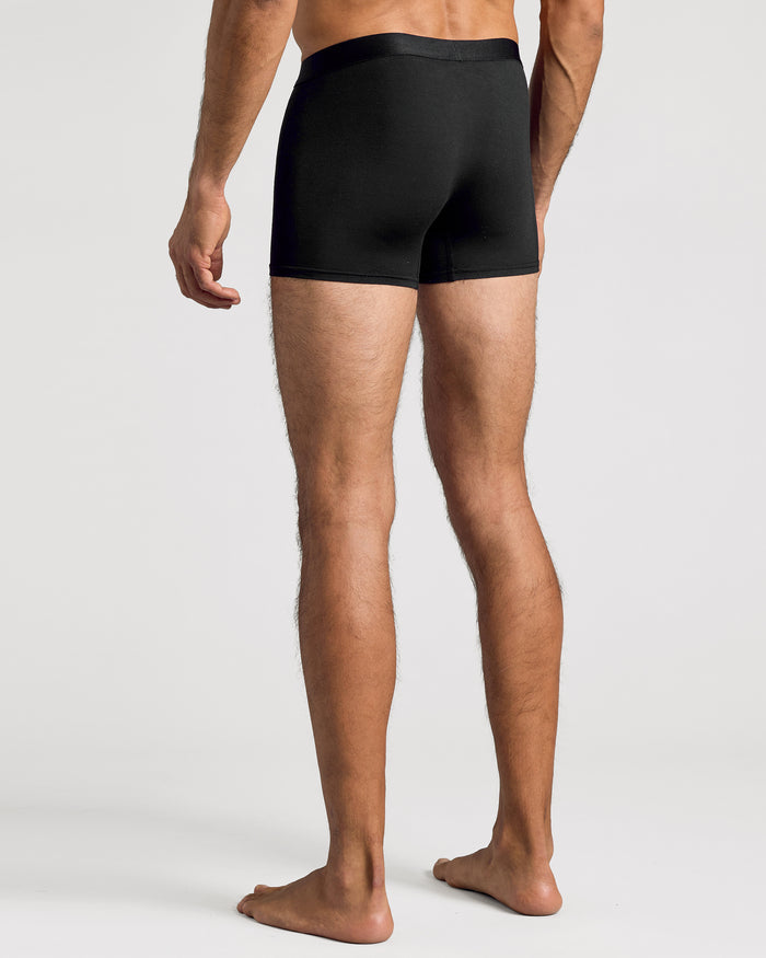 Black Boxer Trunks W/ Fly 12-Pack, rear view showing relaxed fit.