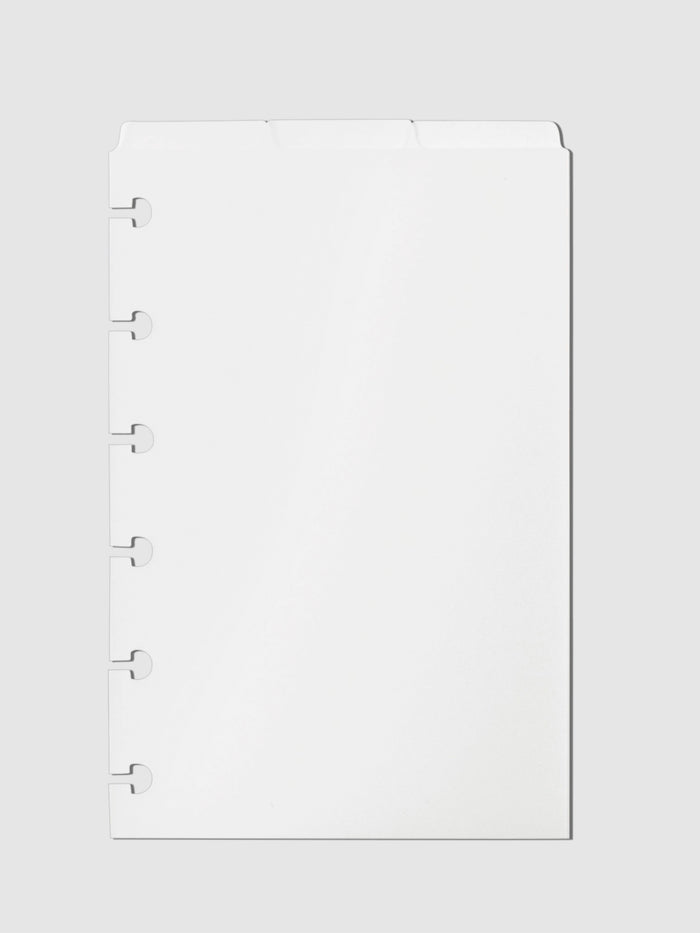Blank Top Tab Planner Dividers, Low Profile, Matte, CP Petite size. Cloth and Paper. Dividers displayed on a neutral background.