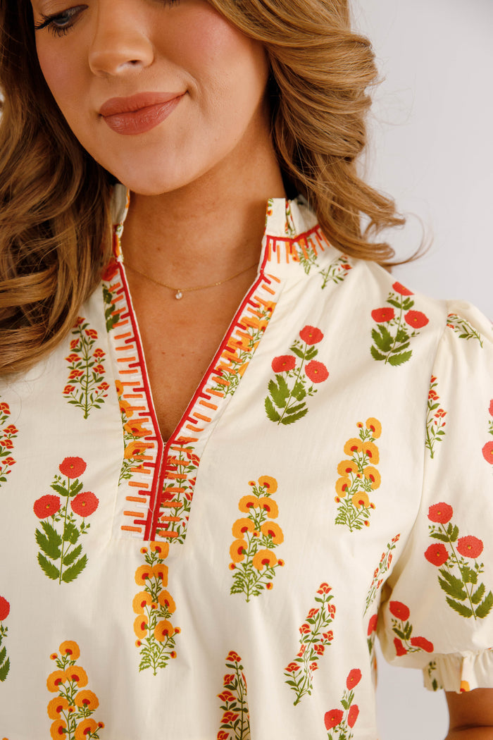 Short Floral Dress- Ivory Short Sleeve Dress- Jodifl Floral Dress