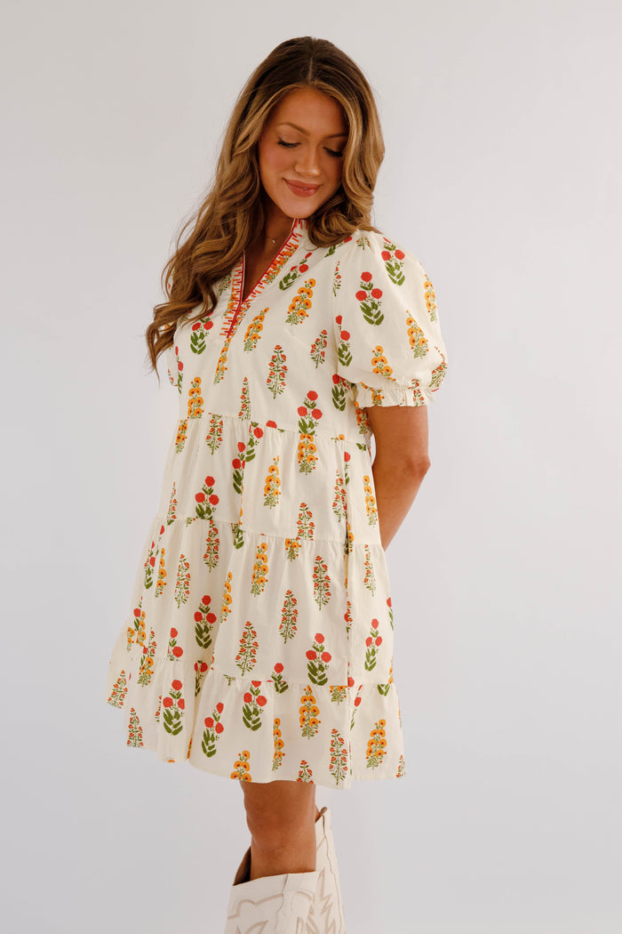 Short Floral Dress- Ivory Short Sleeve Dress- Jodifl Floral Dress