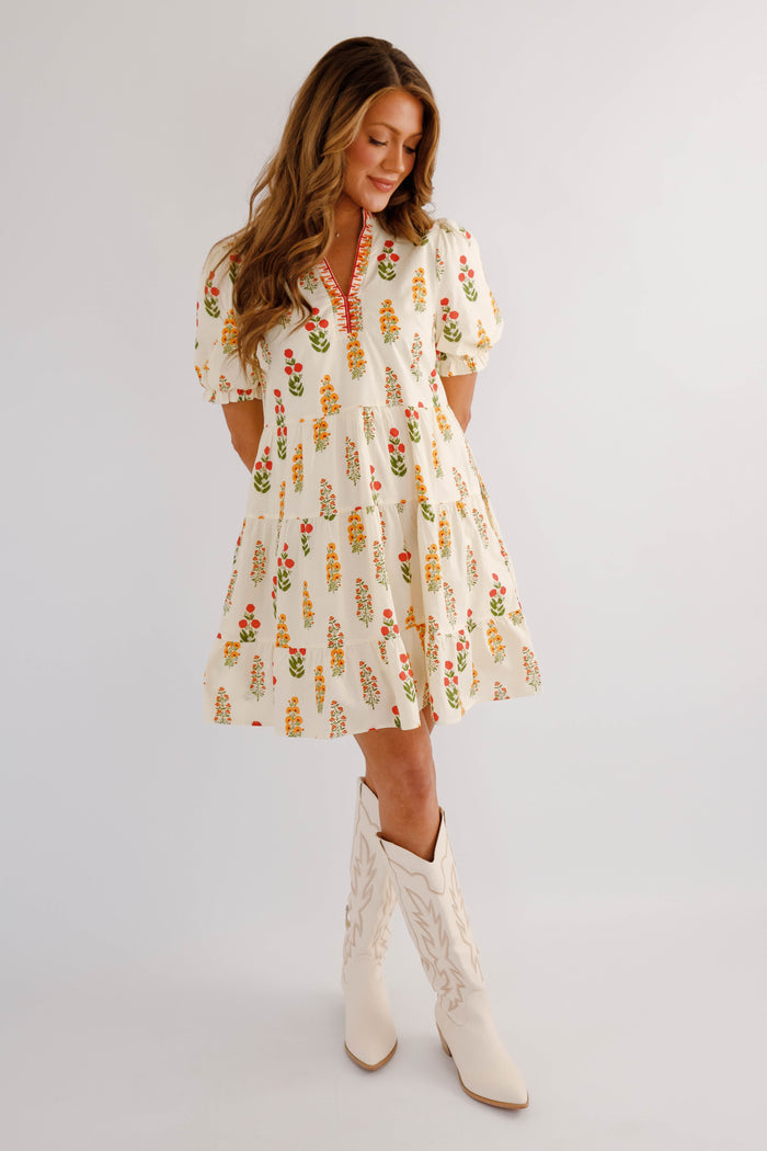 Short Floral Dress- Ivory Short Sleeve Dress- Jodifl Floral Dress