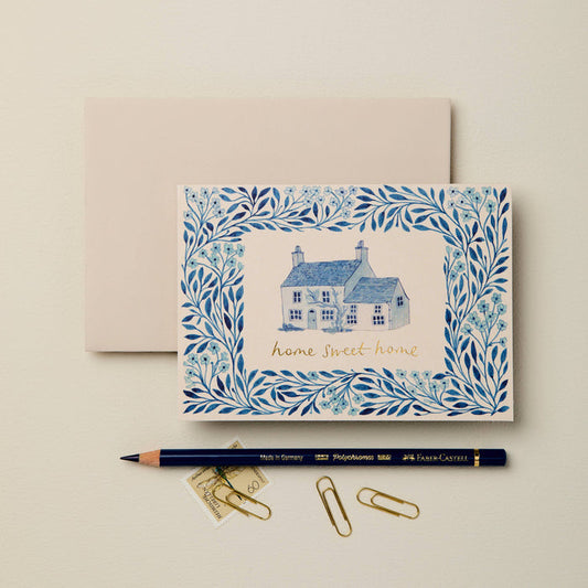 Blue Flora 'Home Sweet Home’ Card | Wanderlust Paper Co