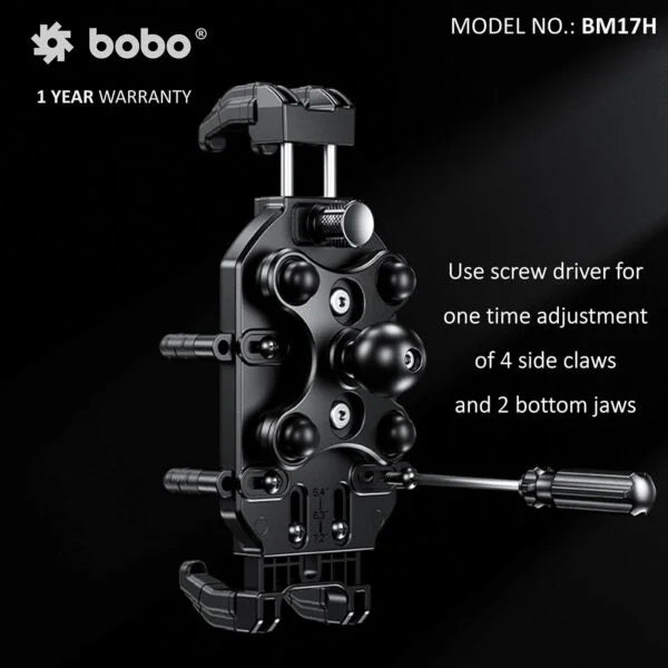 Bobogears BM17H all sides grip phone holder
BOBO BM17H bike phone holder featuring a sturdy handlebar clamp and universal smartphone compatibility.
