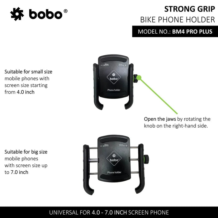 BOBO Universal Handlebar Phone Holder for 4.0–7.0 Inch Smartphones
BOBO BM4 Pro Plus designed for vibration-free phone mounting