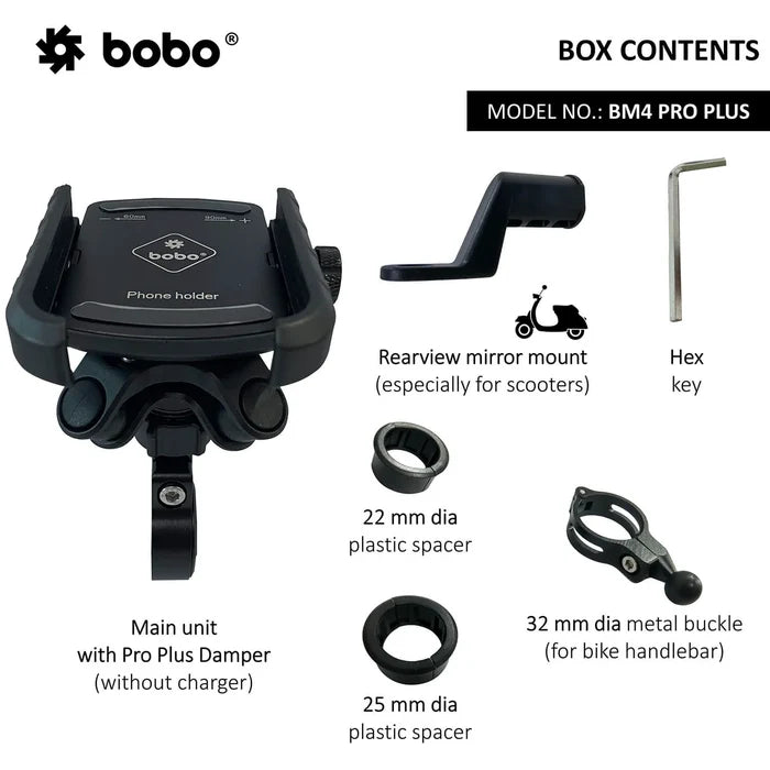 BOBO BM4 Pro Plus Anti-Vibration Motorcycle Phone Holder
Premium handlebar phone mount for stable smartphone positioning