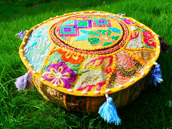 Boho floor pillow - Meditation cushion cover - Indian floor seating patchwork pillow