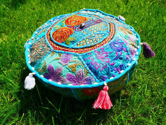 Boho floor pillow - Meditation cushion cover - Indian floor seating patchwork pillow