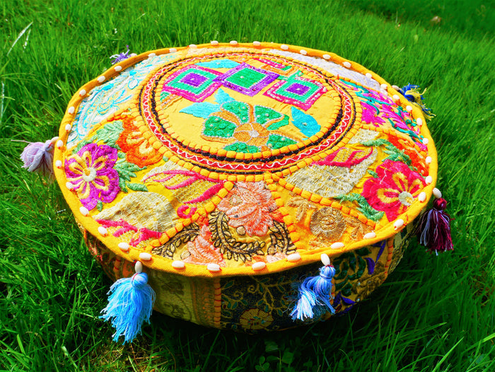 Boho floor pillow - Meditation cushion cover - Indian floor seating patchwork pillow