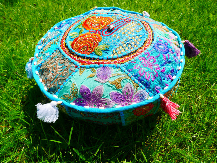 Boho floor pillow - Meditation cushion cover - Indian floor seating patchwork pillow