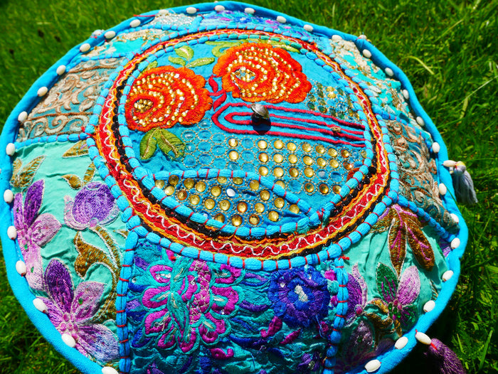 Boho floor pillow - Meditation cushion cover - Indian floor seating patchwork pillow