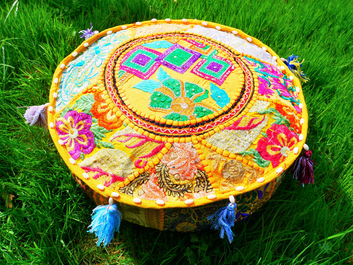 Boho floor pillow - Meditation cushion cover - Indian floor seating patchwork pillow