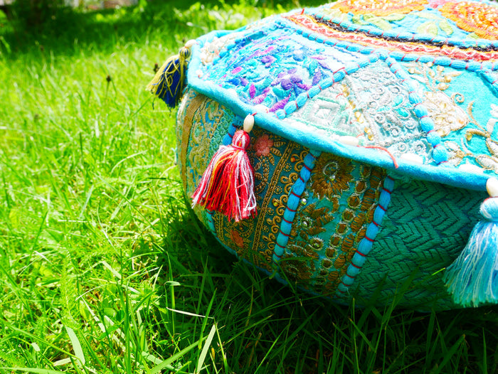 Boho floor pillow - Meditation cushion cover - Indian floor seating patchwork pillow