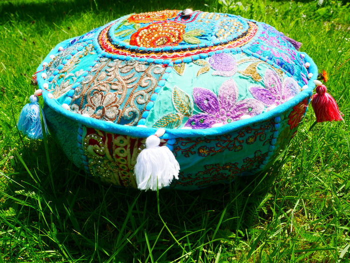 Boho floor pillow - Meditation cushion cover - Indian floor seating patchwork pillow