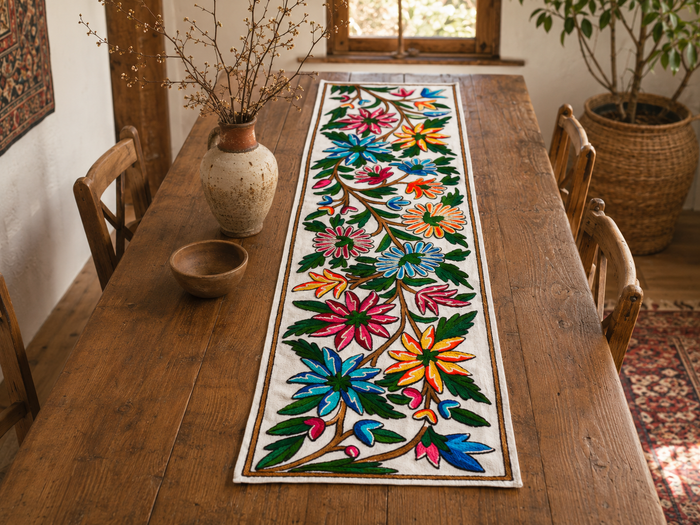 Boho table runner or wall hanging - Kashmiri Crewel embroidery - hand embroidered table decor