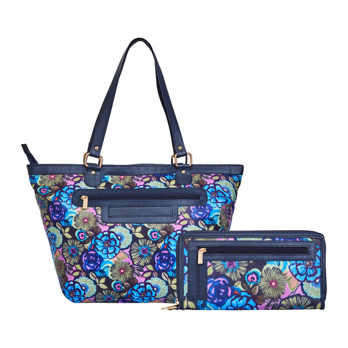 Blue Shoulder tote bag with Wristlet Wallet Combo for women