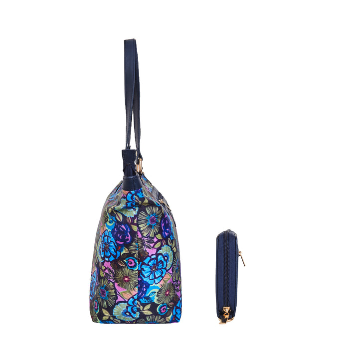 Blue Shoulder tote bag with Wristlet Wallet Combo for women
