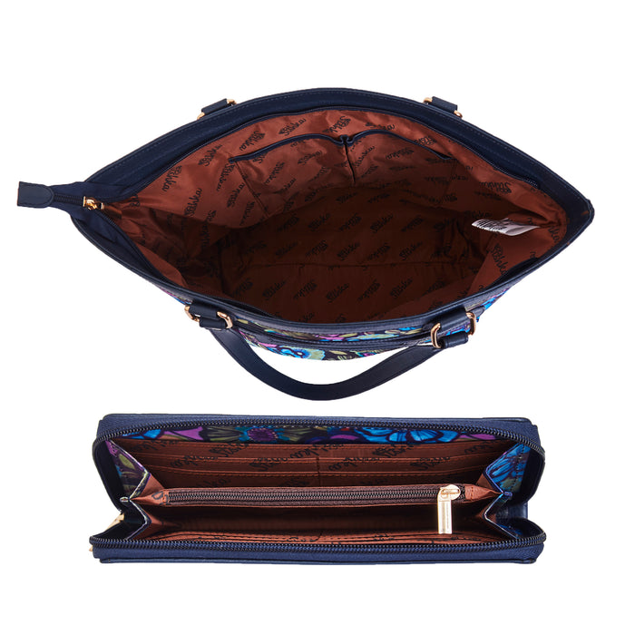 Blue Shoulder tote bag with Wristlet Wallet Combo for women