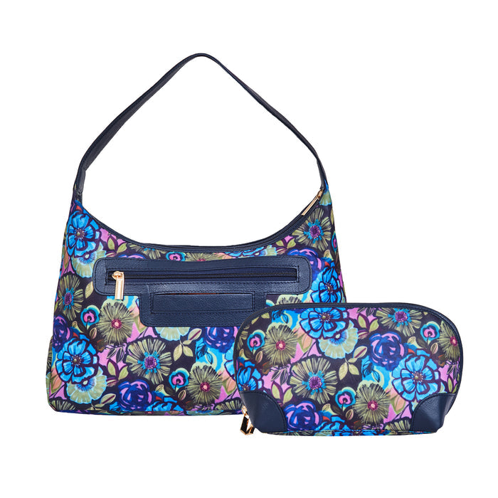 Blue Shoulder tote bag with Wristlet Wallet Combo for women