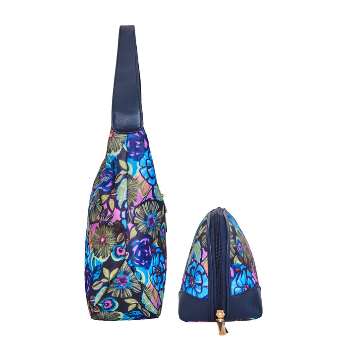 Blue Shoulder tote bag with Wristlet Wallet Combo for women