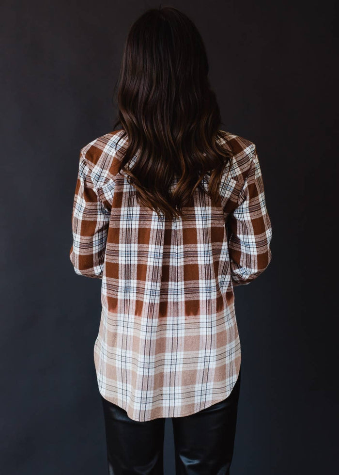 Brown, Black, Blue & White Plaid Flannel Shirt for Cowgirls