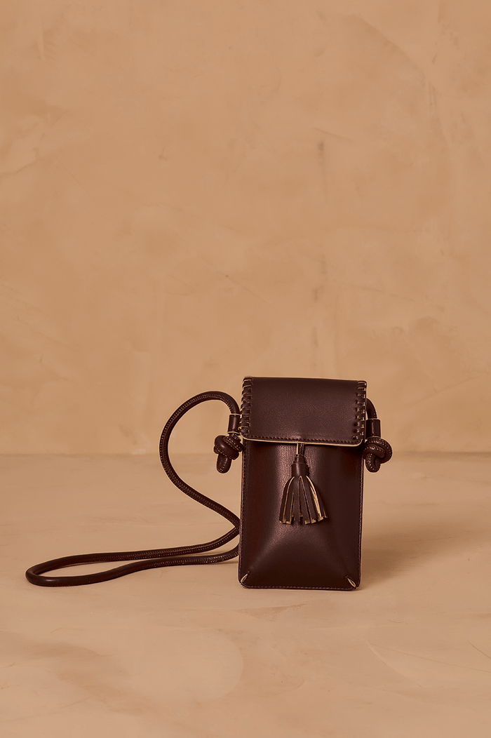 Brown Caffeine Cellphone Magnet Closure Crossbody Bag_1