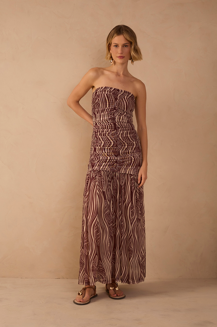 Brown Som Sleeveless Ruched Maxi Dress_1