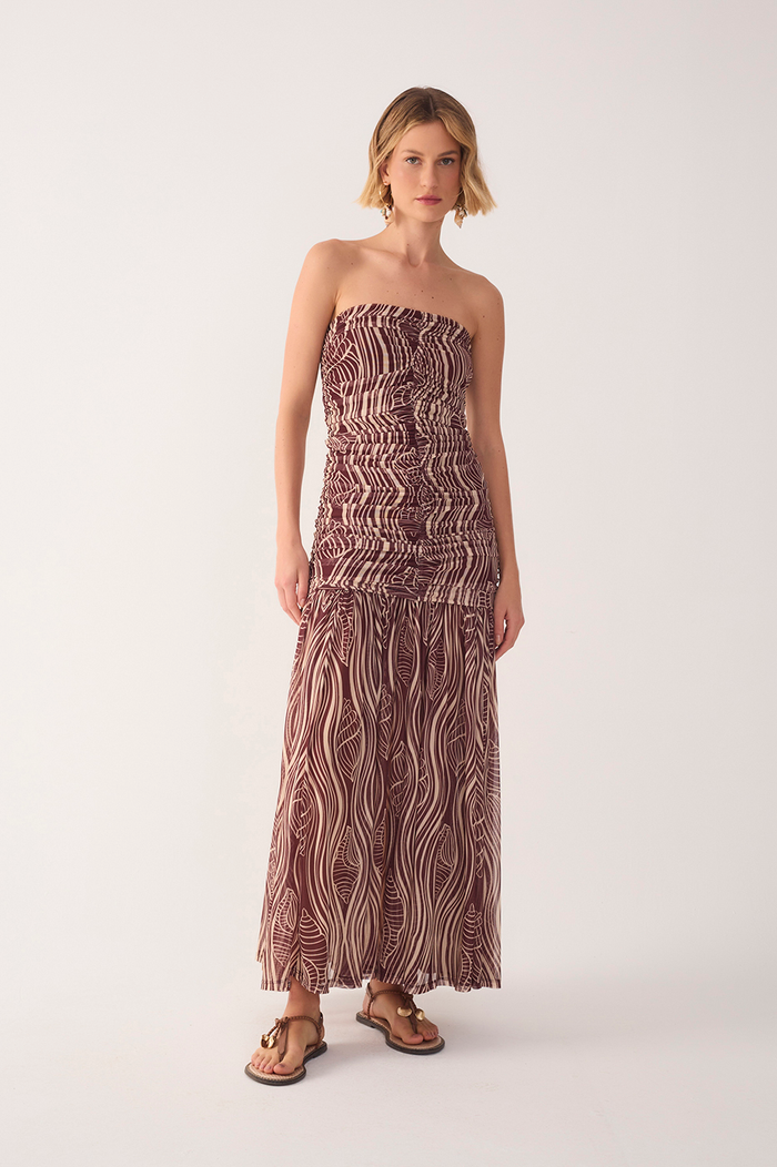 Brown Som Sleeveless Ruched Maxi Dress_2