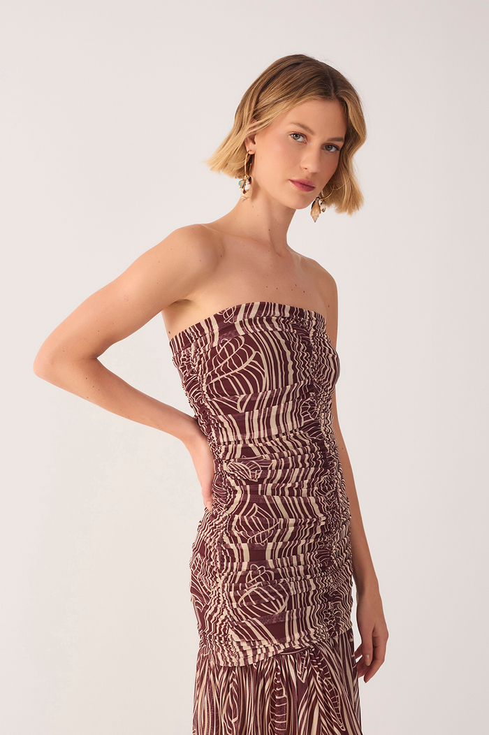 Brown Som Sleeveless Ruched Maxi Dress_4