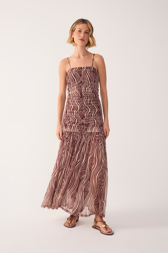 Brown Som Sleeveless Ruched Maxi Dress_5