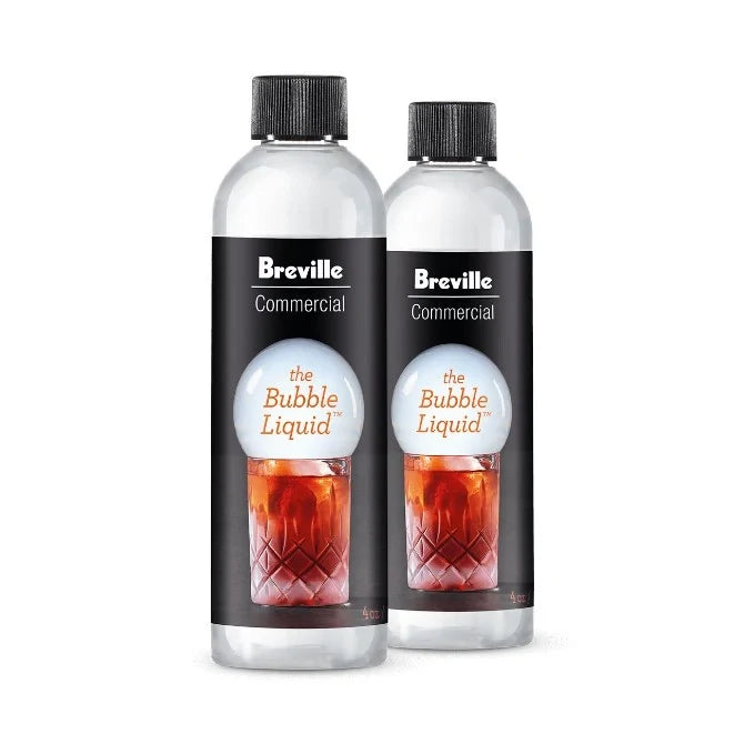 Two bottles of Breville Commercial bubble liquid on a white background