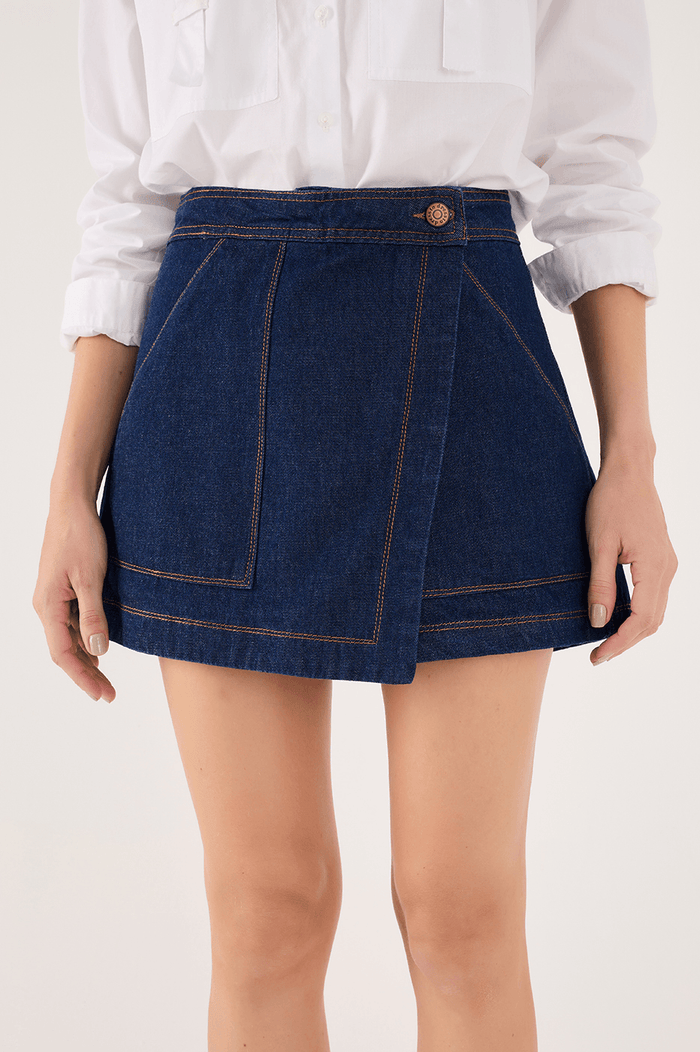 Button-Front Denim Skort